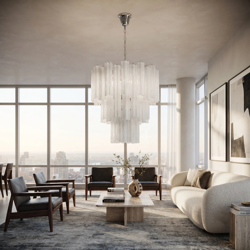 Fluted Opaline Glass Multi-Tier Chandelier