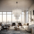 Fluted Opaline Glass Multi-Tier Chandelier