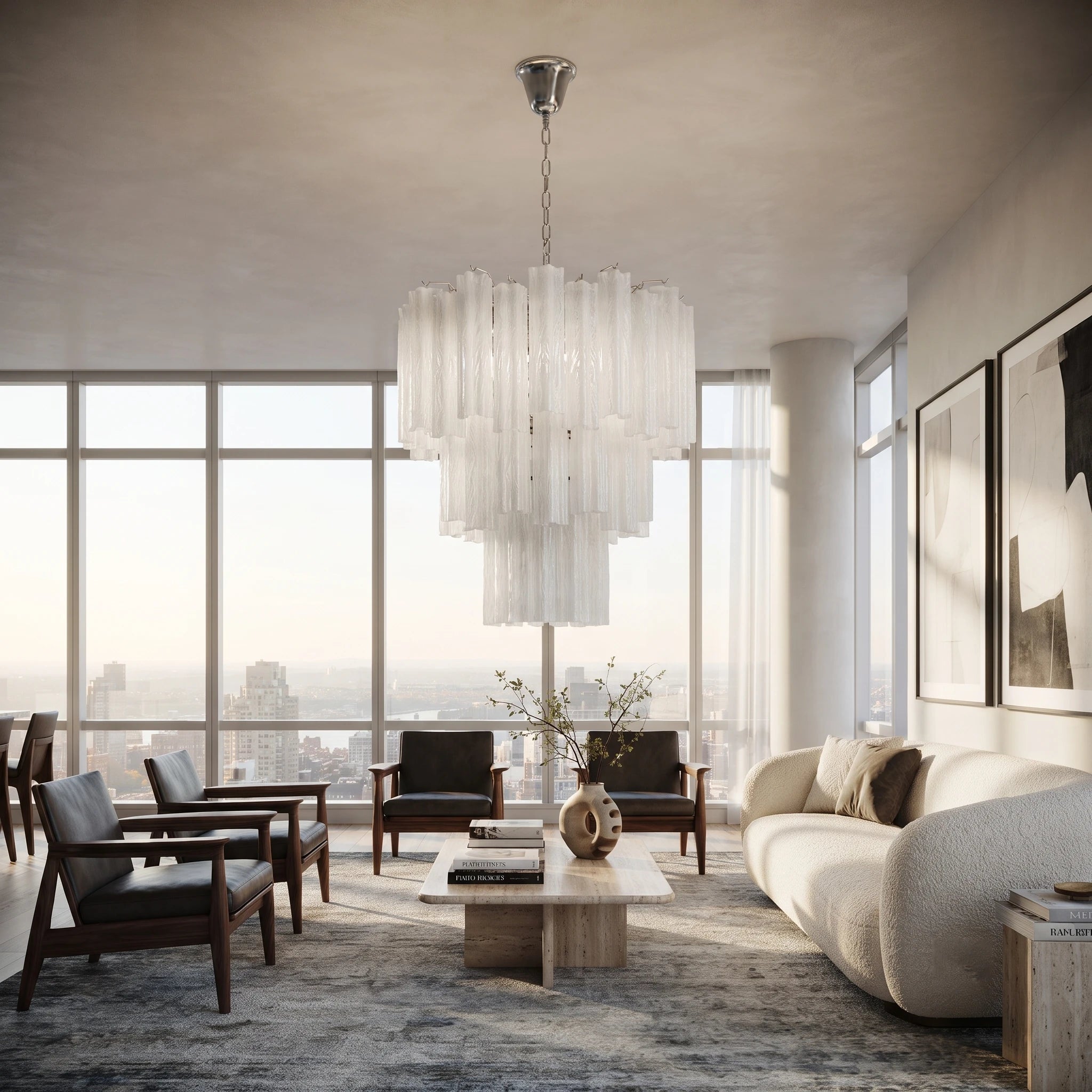 Fluted Opaline Glass Multi-Tier Chandelier