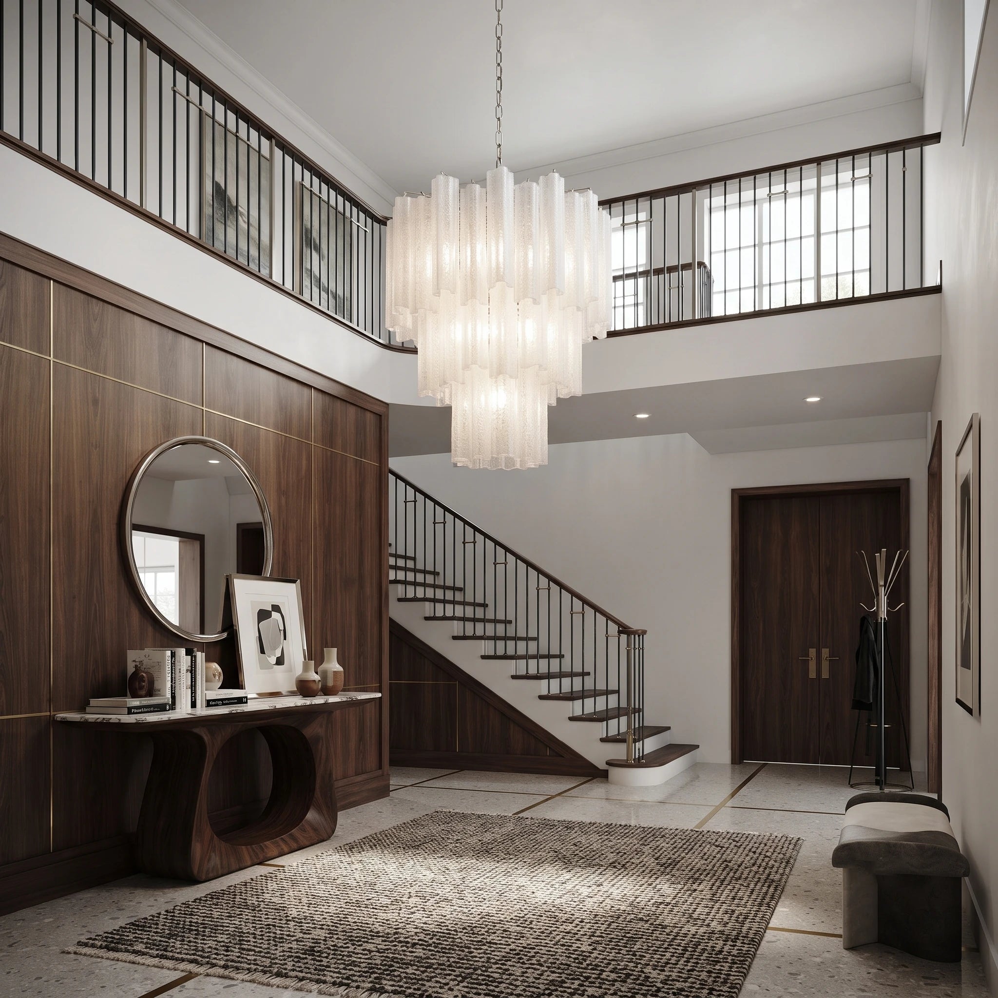 Fluted Opaline Glass Multi-Tier Chandelier