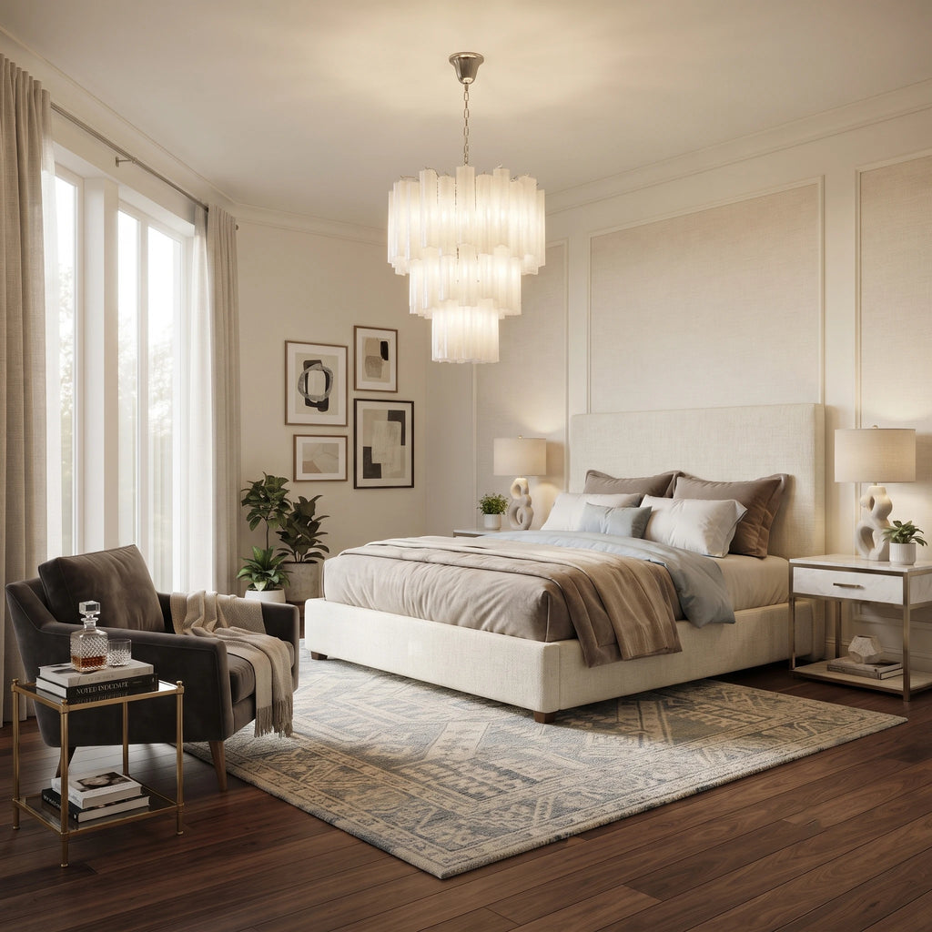 Fluted Opaline Glass Multi-Tier Chandelier
