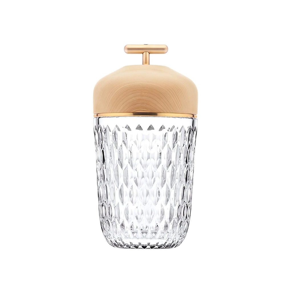 Front View of Modern Dark Wood Lid Cordless Table Lamp Studio Shot