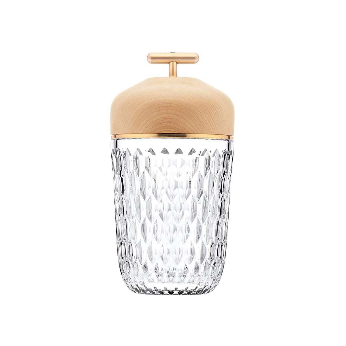 Front View of Modern Dark Wood Lid Cordless Table Lamp Studio Shot