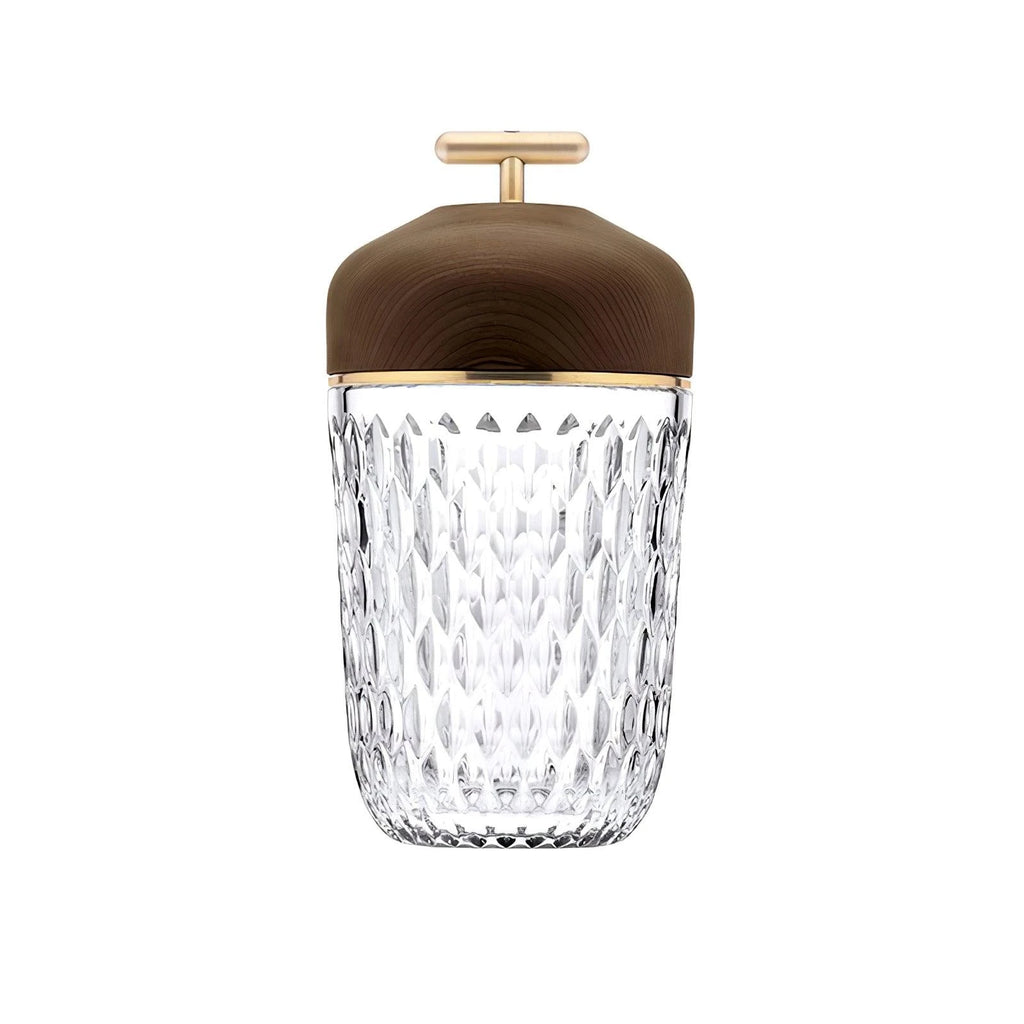 Front View of Modern Light Wood Lid Cordless Table Lamp Studio Shot