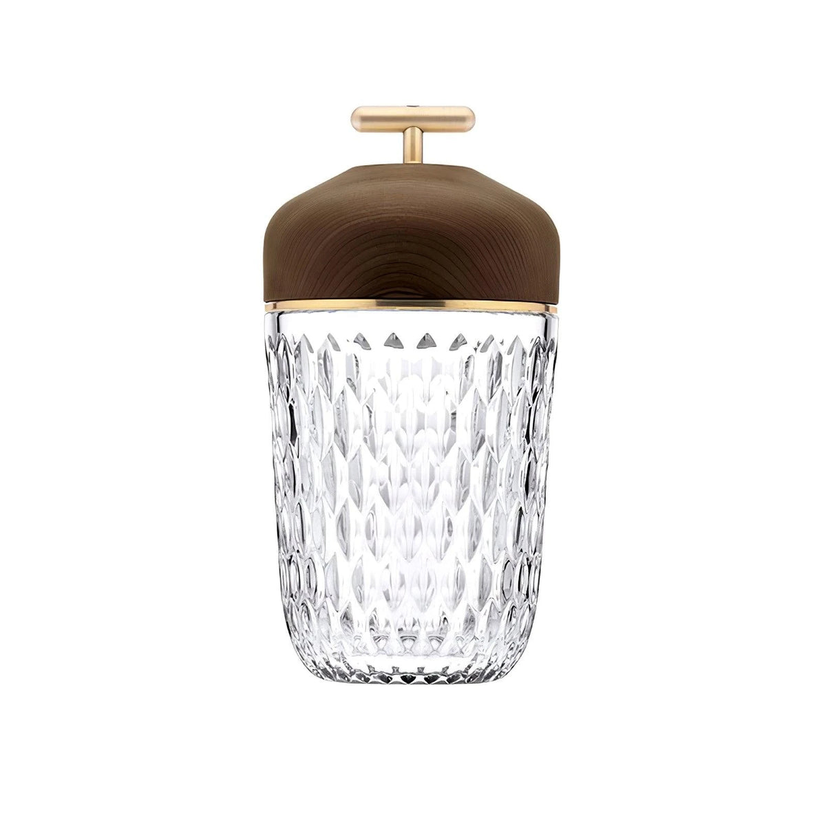 Front View of Modern Light Wood Lid Cordless Table Lamp Studio Shot