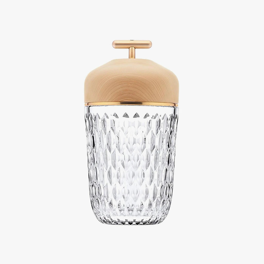Front View of Modern Medium Wood Lid Cordless Table Lamp Studio Display