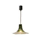 Modern Black and Green Wave Art Glass Single Pendant Light with Black Canopy on Pure White Background