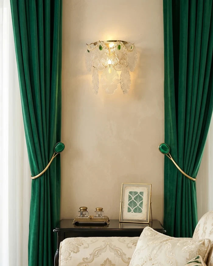 Modern Amber Leaf Art Glass Wall Sconce in Classic Living Room