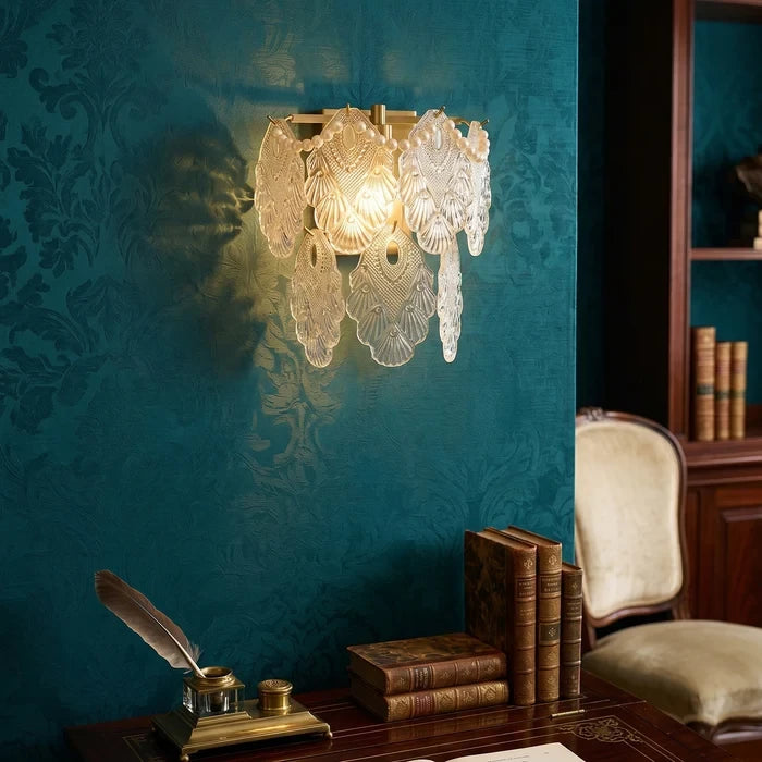 Modern Amber Leaf Art Glass Wall Sconce in Home Office Study Space