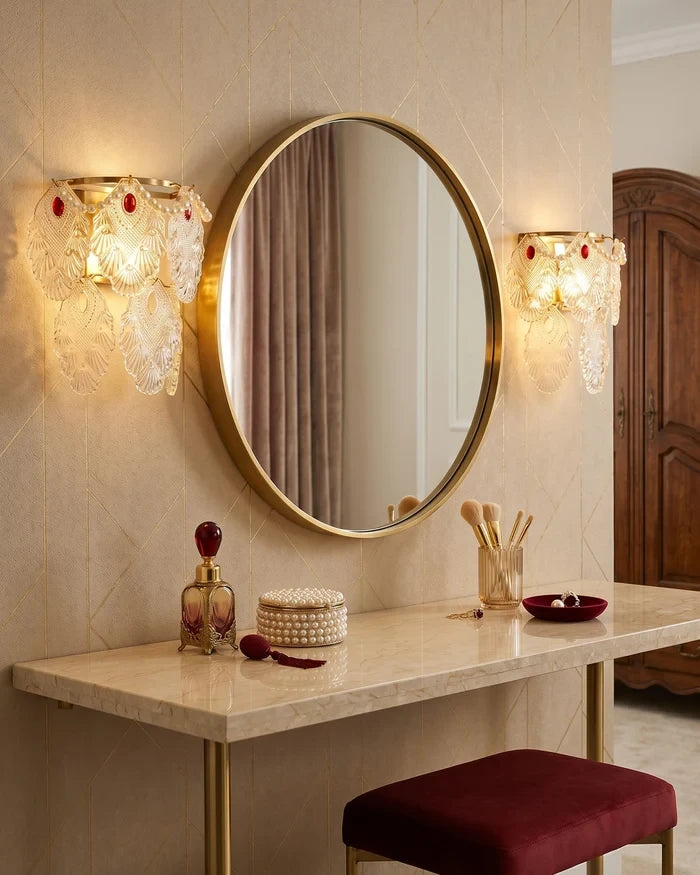 Modern Brass Amber Leaf Wall Sconce in Stylish Dressing Room
