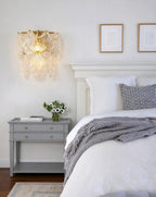 Modern Brass Amber Leaf Wall Sconce in Master Bedroom Setting