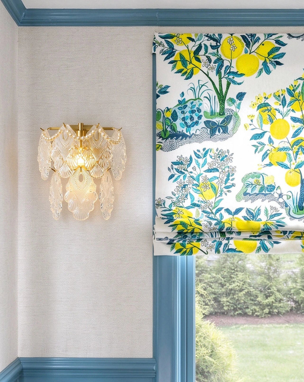 Modern Brass Amber Leaf Wall Sconce in Stylish Sitting Area