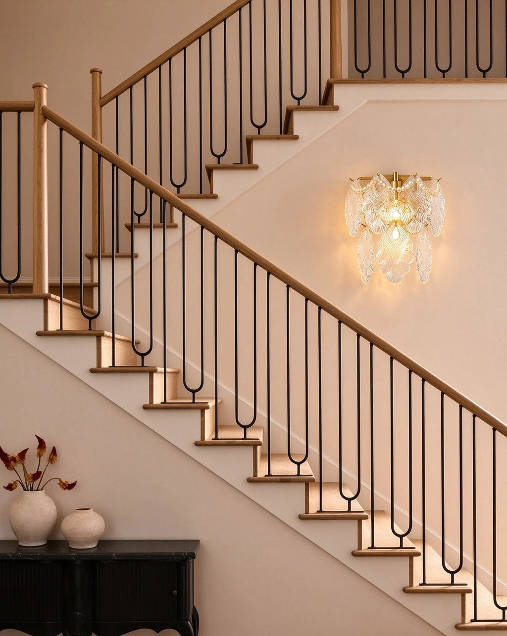 Modern Amber Leaf Art Glass Wall Sconce in Grand Staircase Foyer