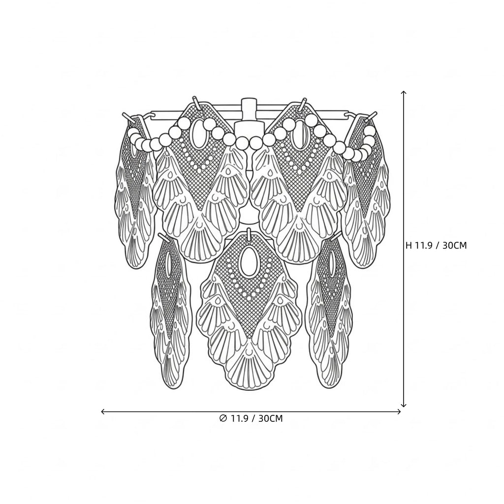 Modern Leaf Art Glass Wall Sconce Line Art Dimension Diagram