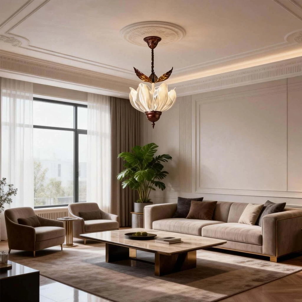 Modern Floral Glass Pendant Light in Bright Living Room