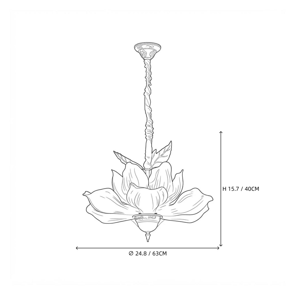 Modern Floral Art Glass Pendant Light Line Art Dimension Diagram