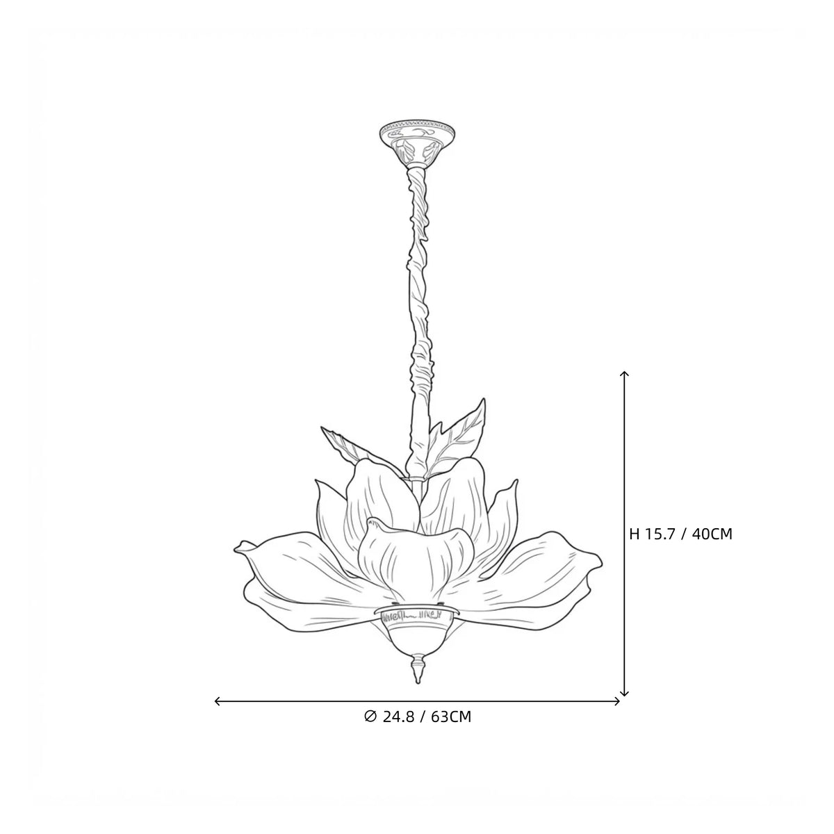 Modern Floral Art Glass Pendant Light Line Art Dimension Diagram