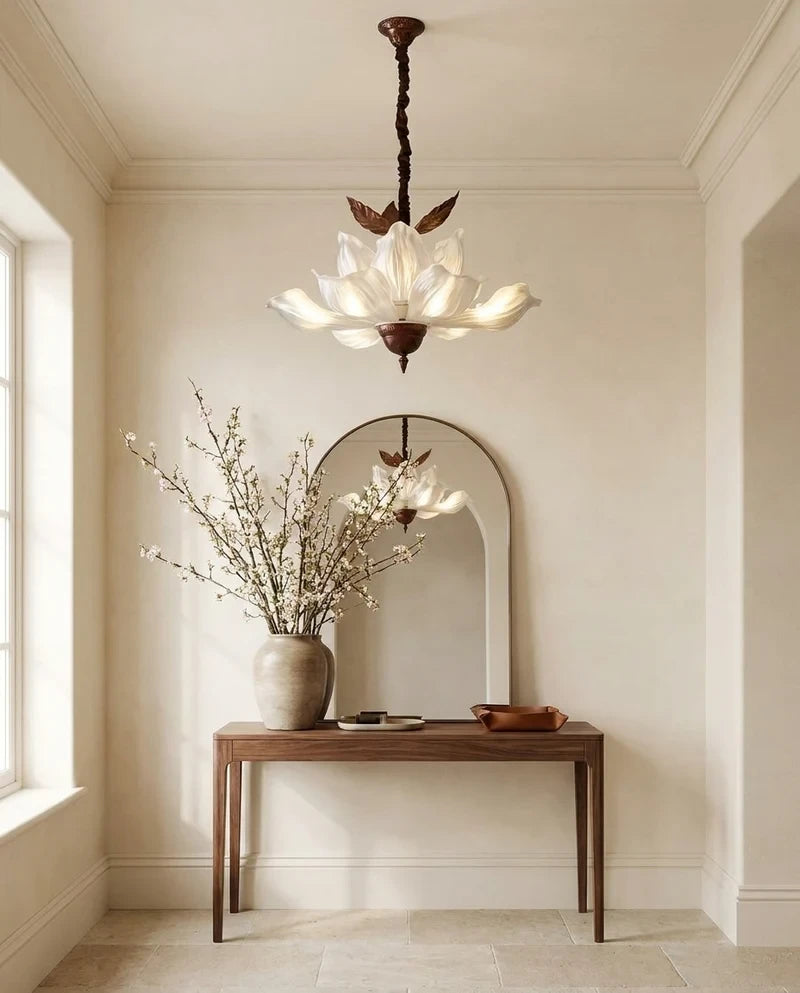 Modern Floral Glass Pendant Light in Entryway Foyer