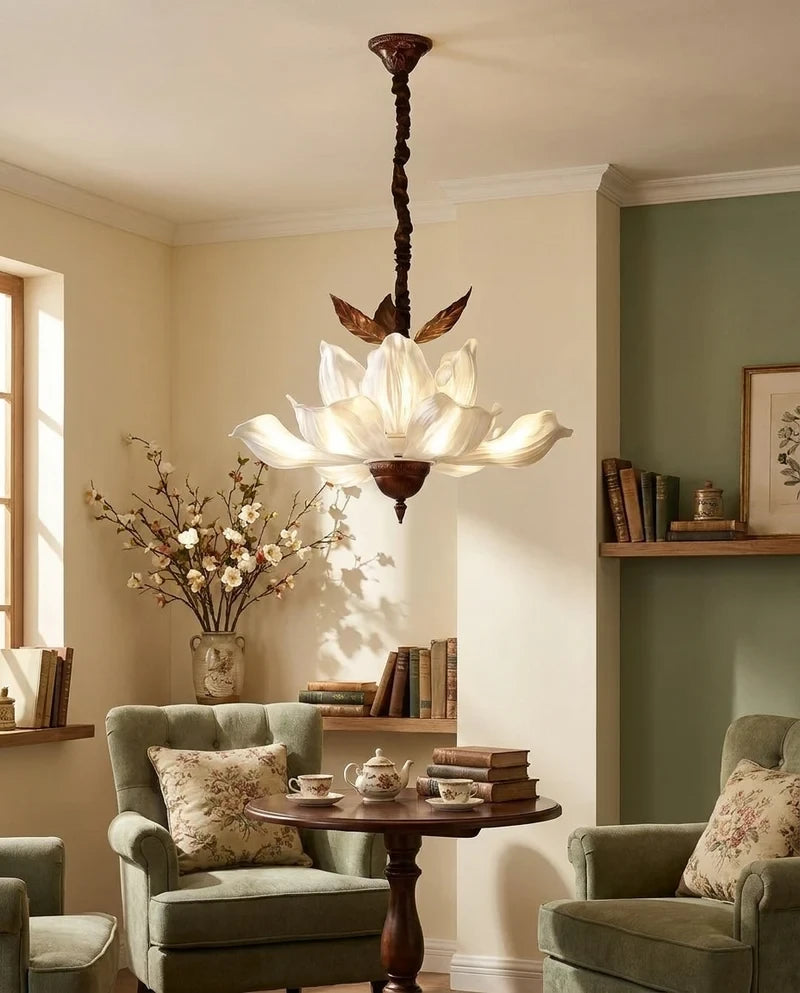 Modern Floral Art Glass Pendant Light in Living Space