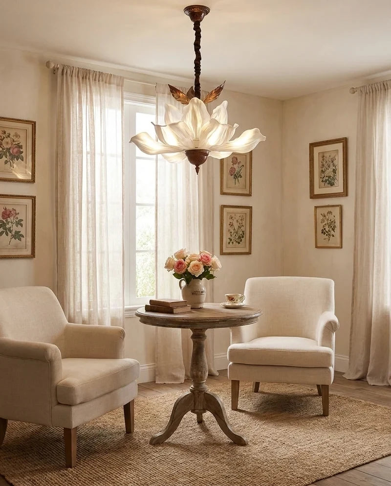 Modern Floral Glass Pendant Light in Cozy Living Area
