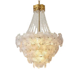 French Crown Brass Glass Petal Waterfall Chandelier Light