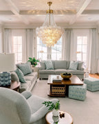 Modern Crystal Floral and Bead Chandelier in Bright Living Room