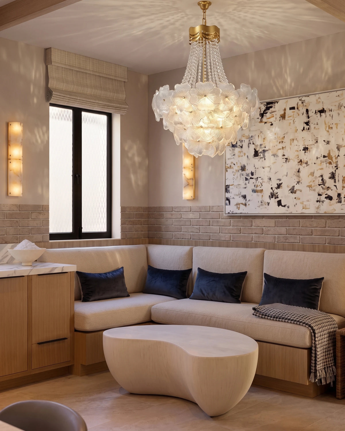 Modern Crystal Art Glass Chandelier in Contemporary Living Room