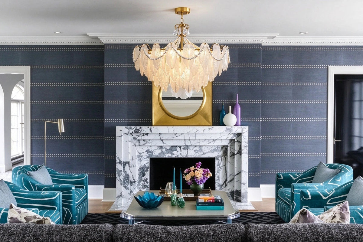 Modern Pearl Leaf Art Glass Chandelier in Luxury Living Room
