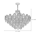 Modern Green Leaf Art Glass Chandelier Line Art Dimension Diagram