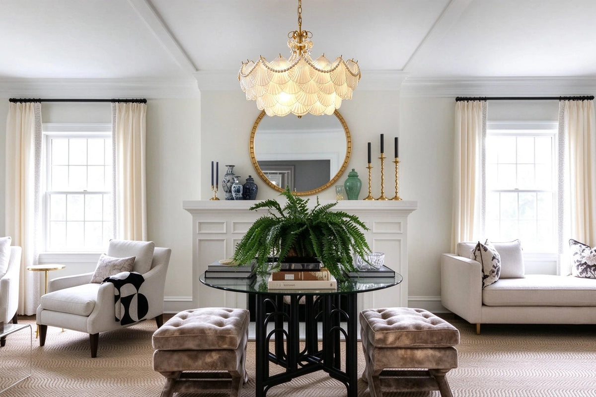 Modern Beaded Shell Art Glass Chandelier in Grand Hallway Foyer