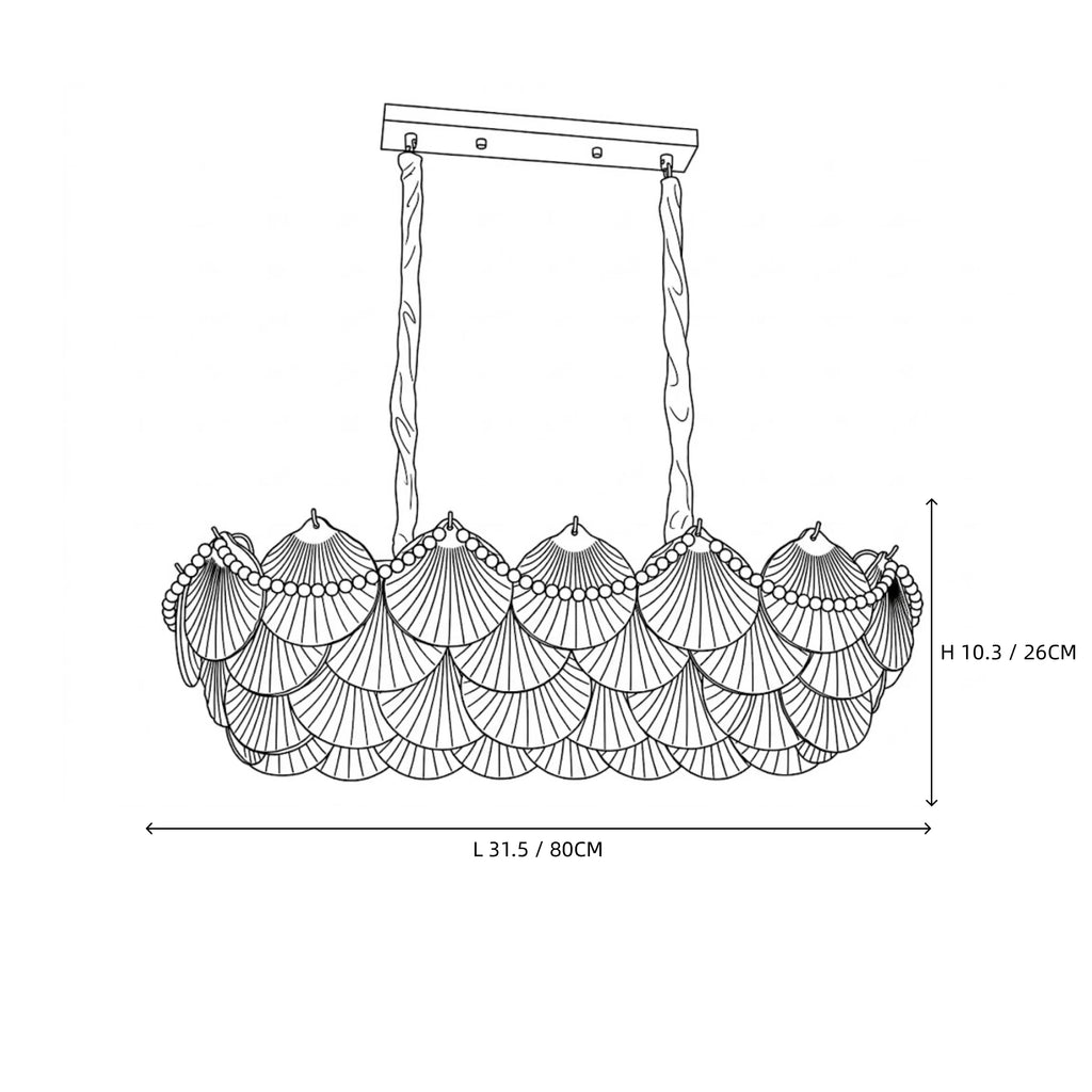 Modern Pearl Shell Art Glass Linear Chandelier Line Art Dimension Diagram