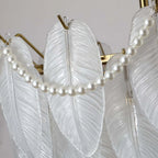Frosted Glass Feather Chandelier with Pearl Strands