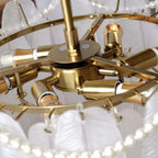 Frosted Glass Feather Chandelier with Pearl Strands