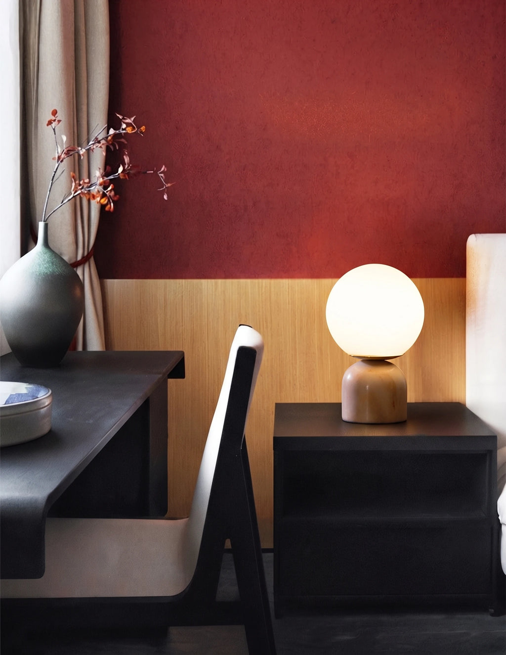 Modern Marble Globe Table Lamp on Home Office Desk
