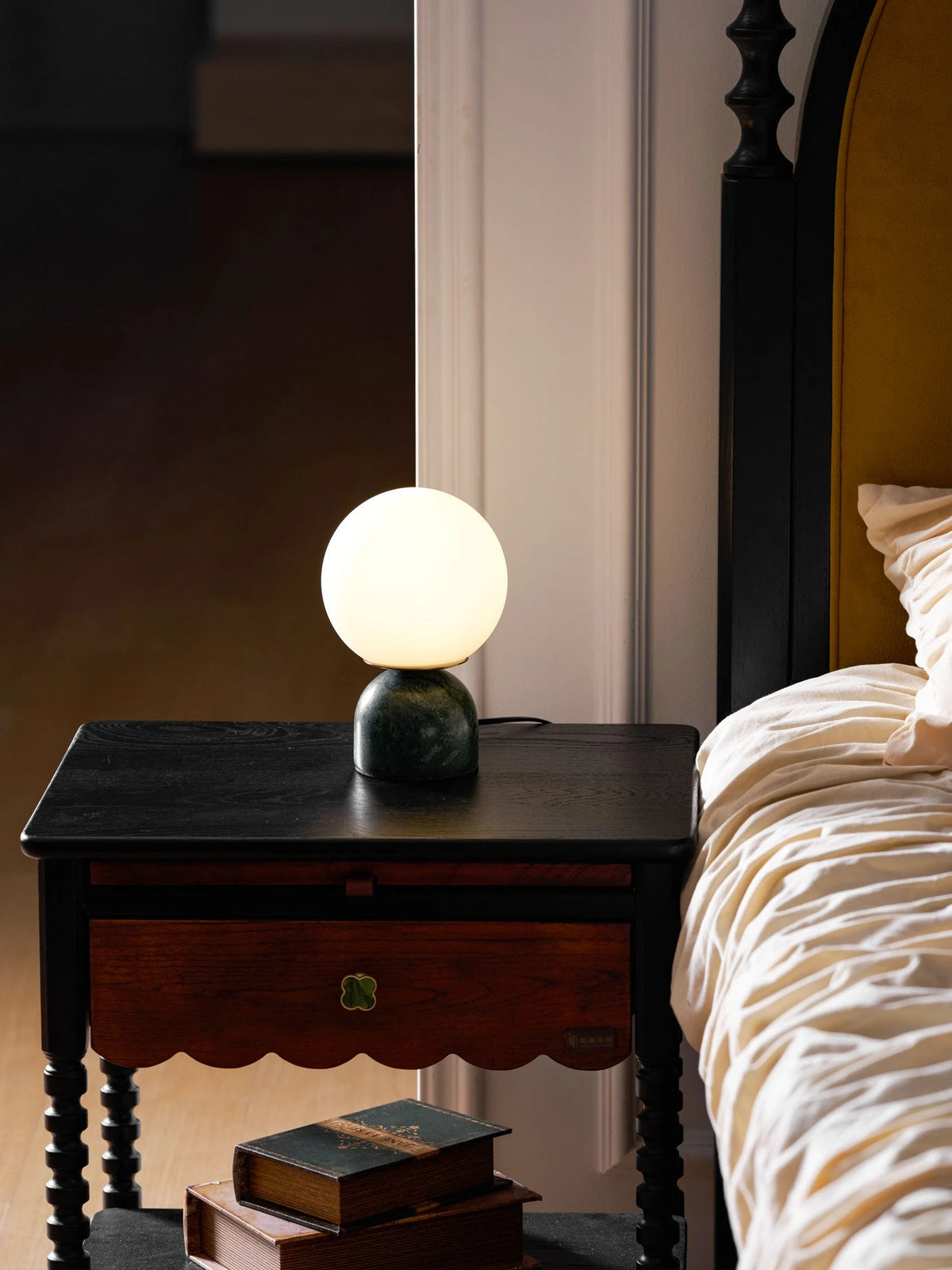 Illuminated Modern Marble Globe Table Lamp on Nightstand