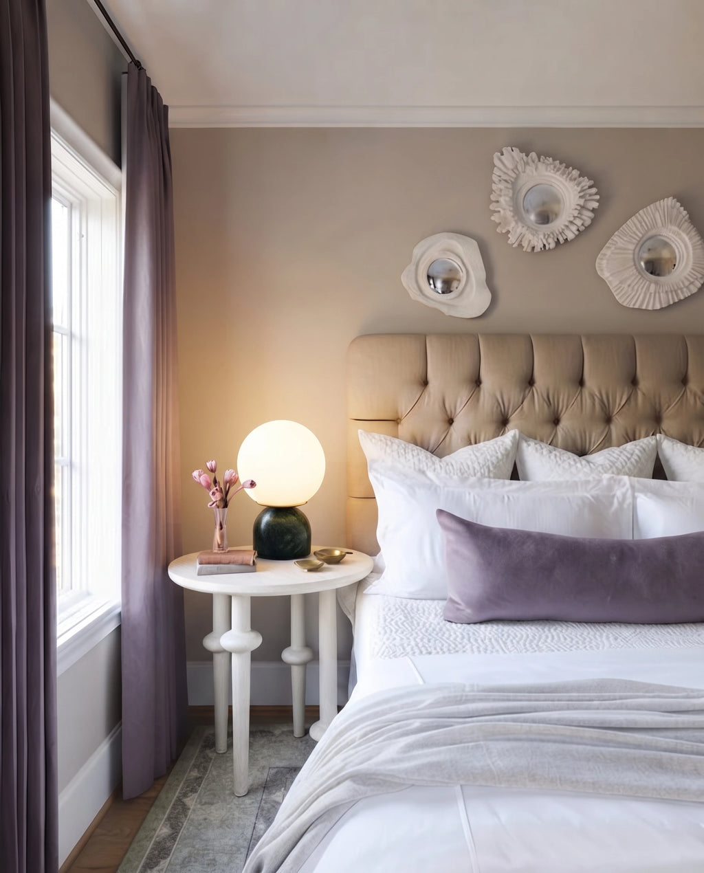 Modern Marble Globe Table Lamp in Bedroom Corner Setting