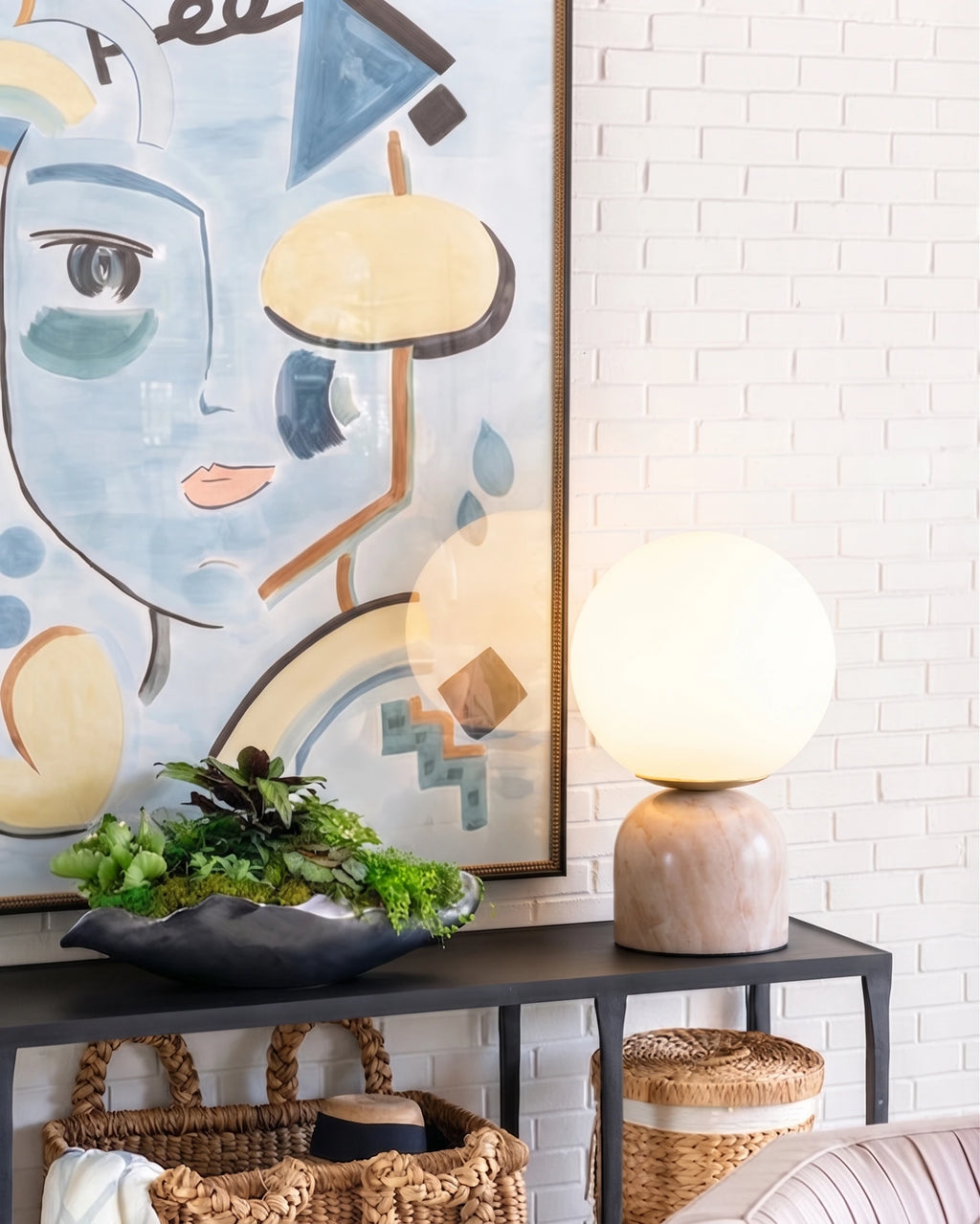 Modern Marble Globe Table Lamp on Console Table