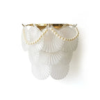 Modern Brass and Pearl Shell Art Glass Wall Sconce with Pearl Strand on Pure White Background