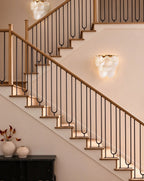 Modern Brass Pearl Shell Wall Sconce in Grand Staircase Foyer