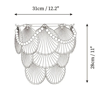Modern Pearl Shell Art Glass Wall Sconce Line Art Dimension Diagram