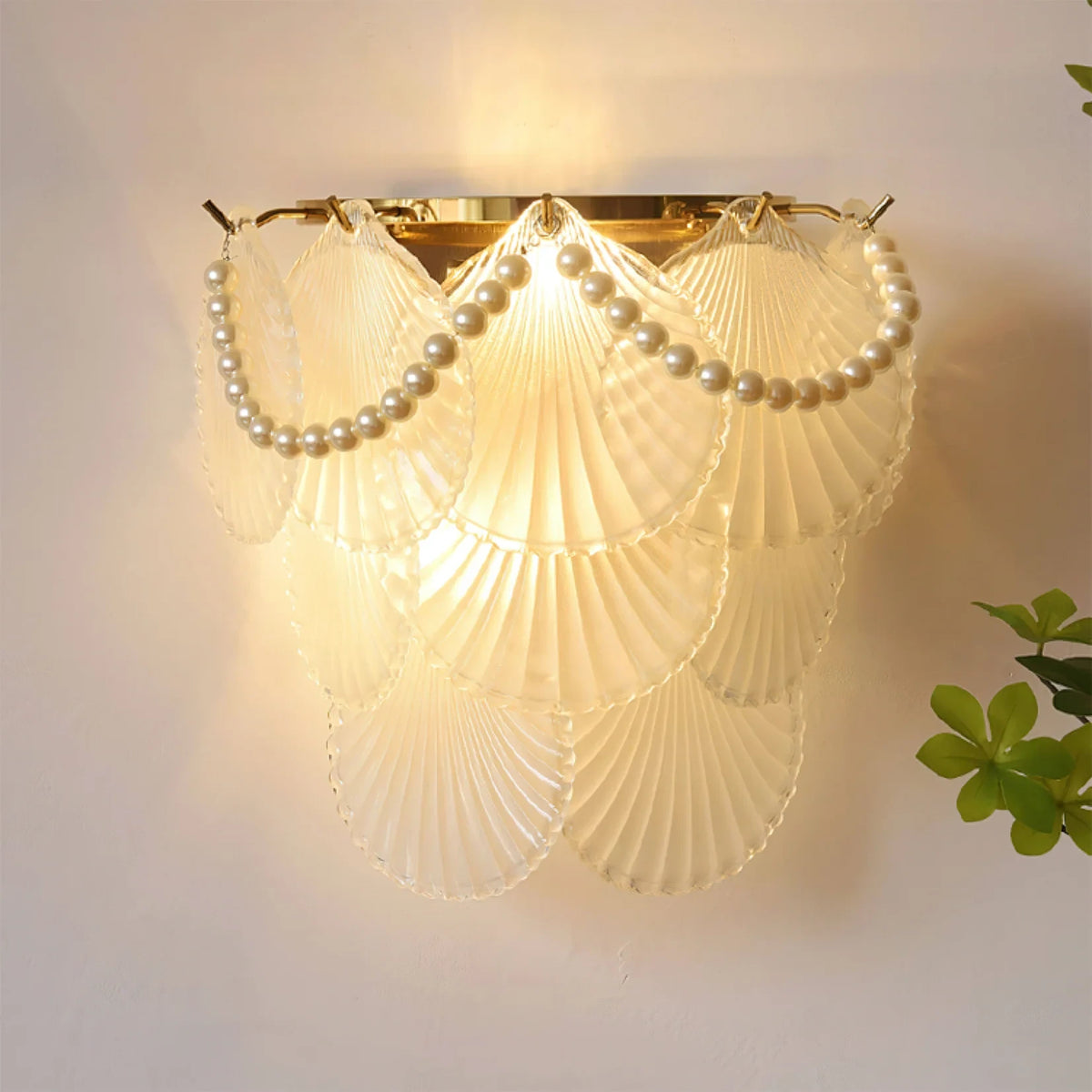 Illuminated Modern Pearl Shell Art Glass Wall Sconce Studio Display