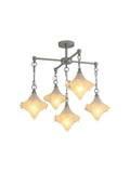 Modern Multi-Light Diamond Art Glass Chandelier with Silver Canopy on Pure White Background