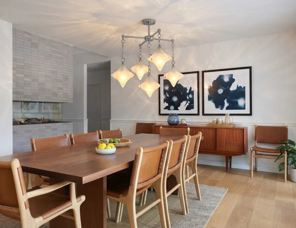 Modern Diamond Art Glass Chandelier in Luxury Dining Setting
