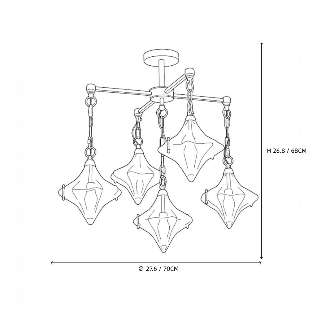 Modern Multi-Light Diamond Art Glass Chandelier Line Art Dimension Diagram