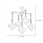 Modern Multi-Light Diamond Art Glass Chandelier Line Art Dimension Diagram