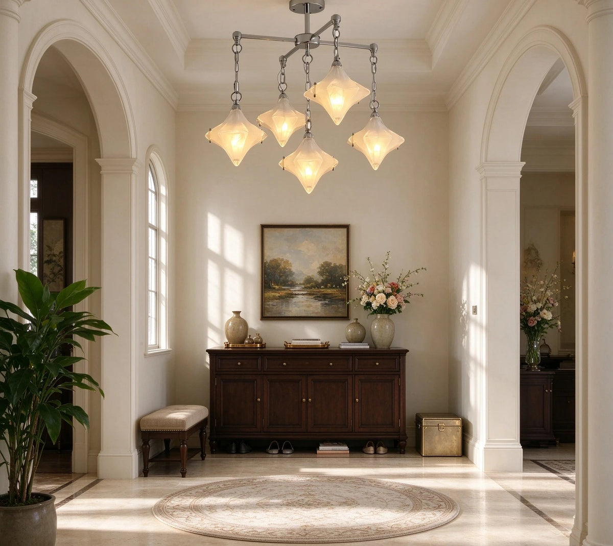 Modern Diamond Art Glass Chandelier in Grand Foyer