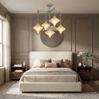 Modern Multi-Light Diamond Art Glass Chandelier in Master Bedroom Setting