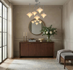 Modern Multi-Light Diamond Art Glass Chandelier in Formal Dining Room