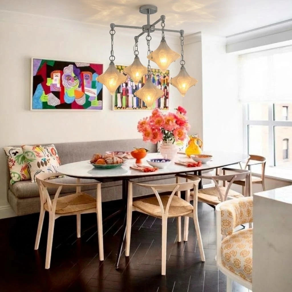Modern Diamond Art Glass Chandelier in Cozy Dining Nook