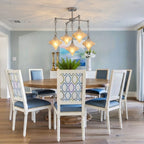 Modern Multi-Light Diamond Art Glass Chandelier in Bright Dining Room
